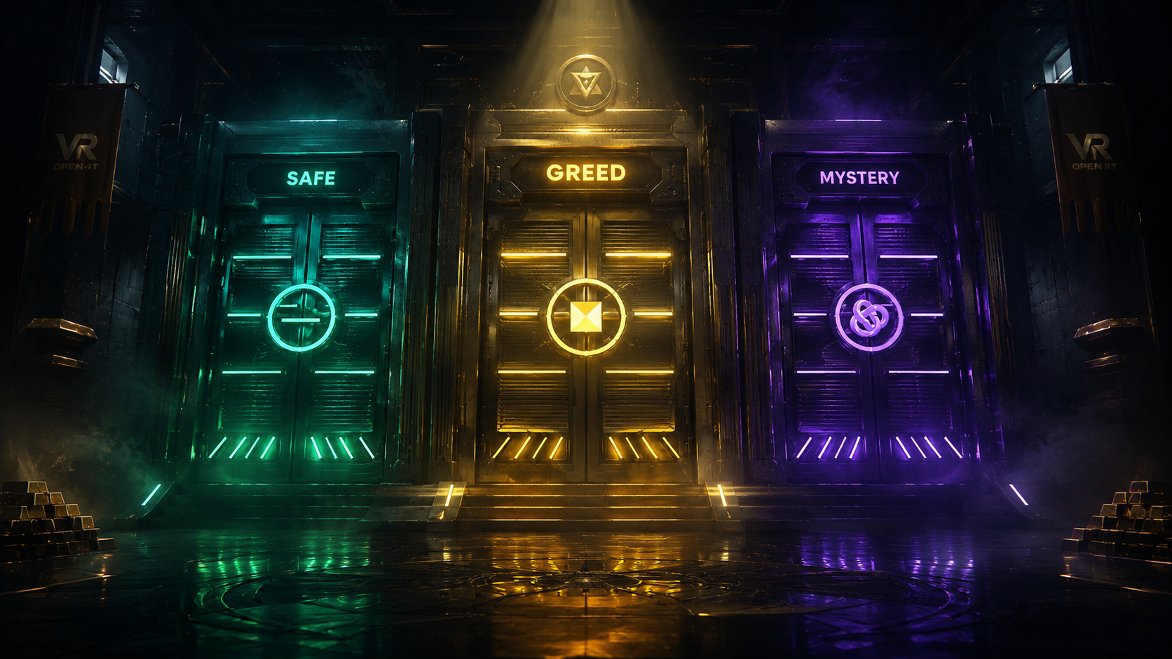 Vault Run — SAFE / GREED / MYSTERY doors